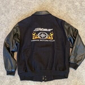 Yamaha‎ Star Motorcycles Varsity Jacket Black Wool Leather Sleeves Mens Medium